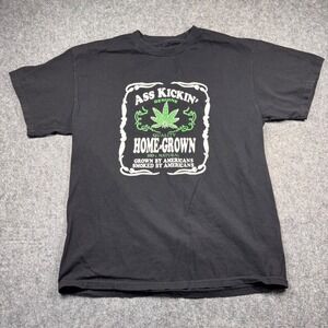 Ass Kickin Home Grown Marijuana Weed Leaf Black Graphic T-Shirt Mens Large